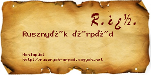 Rusznyák Árpád névjegykártya